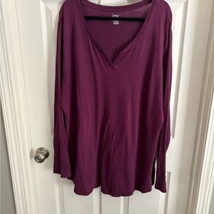 Just My Size Plum V-Neck Long Sleeve Top